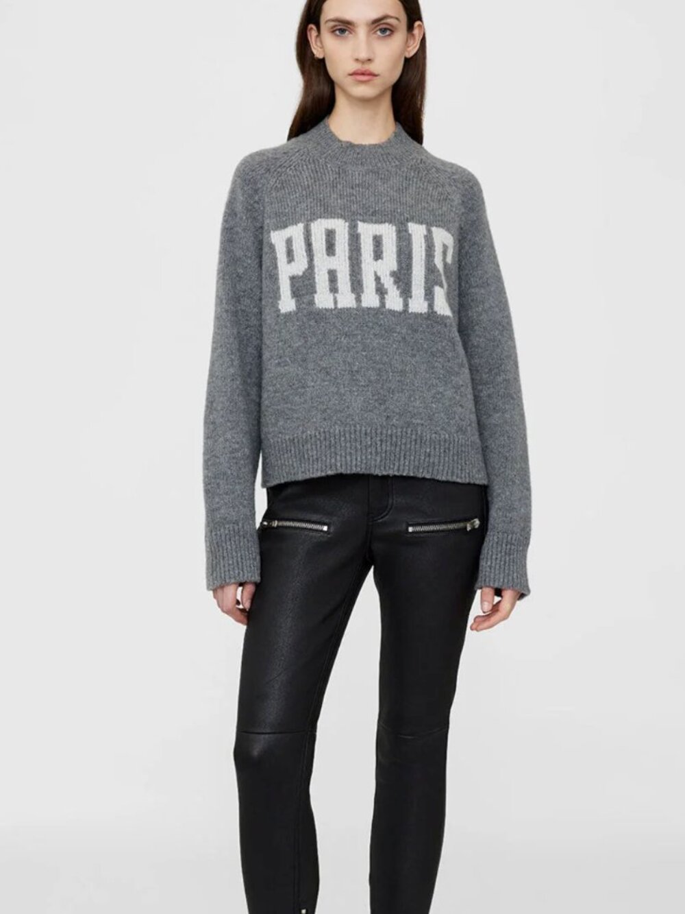 Anine Bing Kendrick Sweater University Paris Charcoal Grey Wool Cashmere S